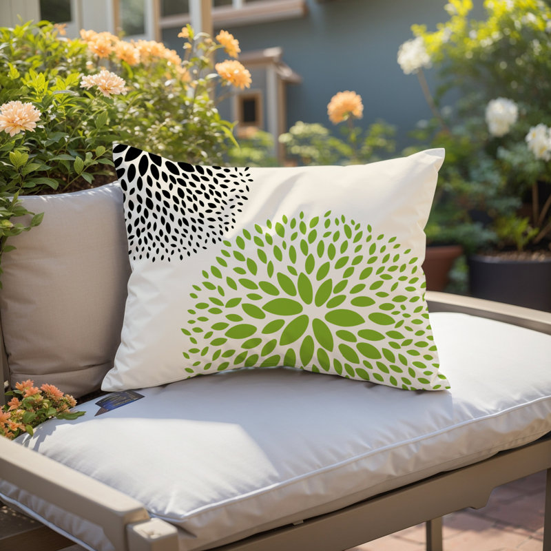 Bavaria Spun Polyester Lumbar Rectangular Indoor/Outdoor Pillow Cover & Insert, Chartreuse/Cream/Black