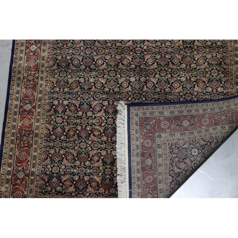 Tapis rouge / vert / noir en laine noué à la main 6 pi x 9 pi Reaon Southwestern