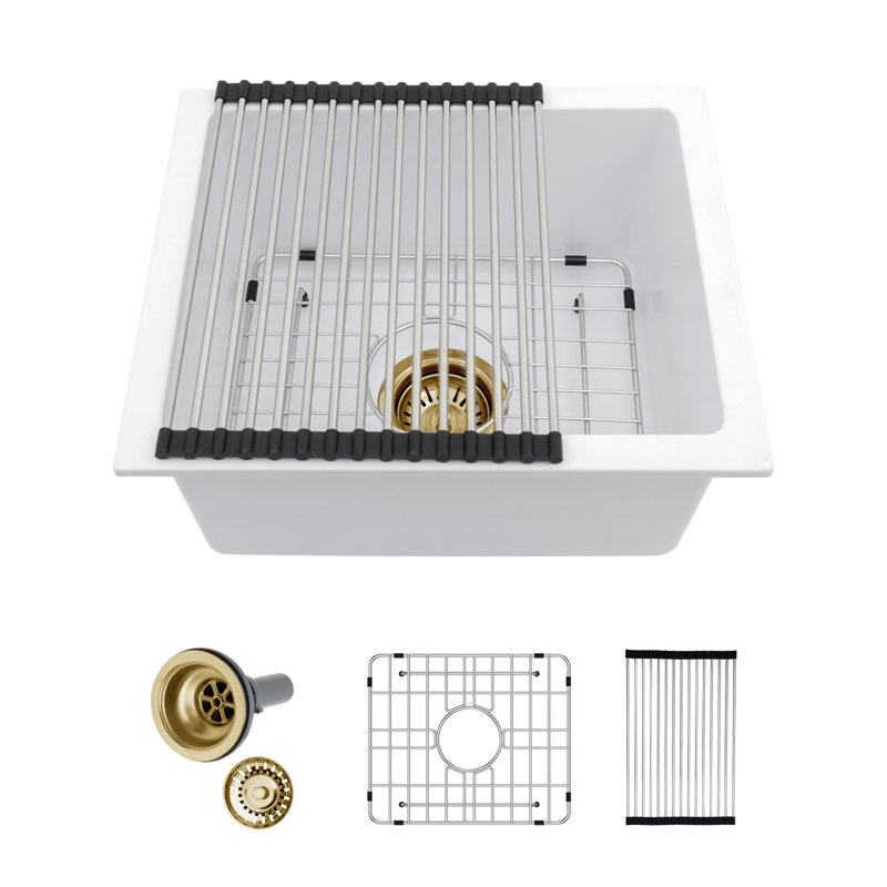 18" L x 16" W Undermount Granite Composite Kitchen Sink Rectangular Single Bowl Quartz Bar Prep Sink, White