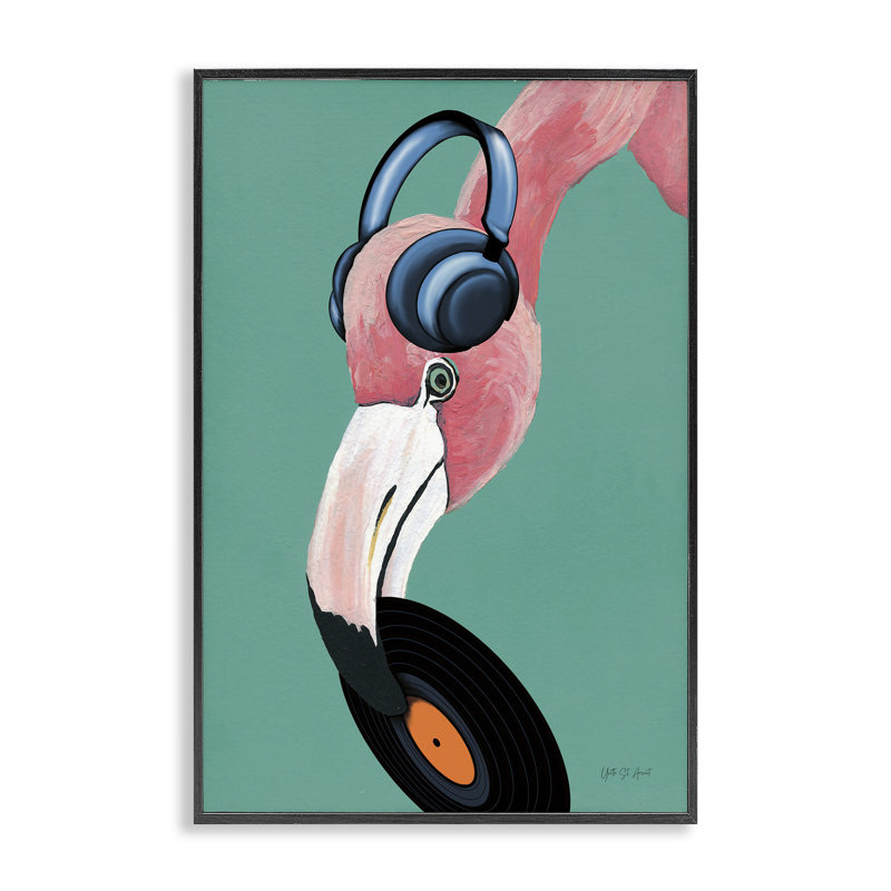 «Flamingo» amusant amusant, estampe numérique encadrée par Yvette St. Amant, Giclée encadrée noir minuit, H 18 po x l 12 po