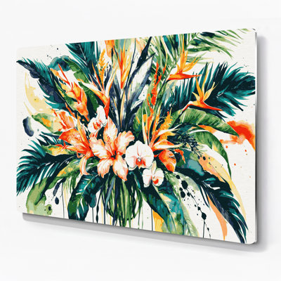 Hawaiian Tropical Bouquets Beige Metal Wall Art