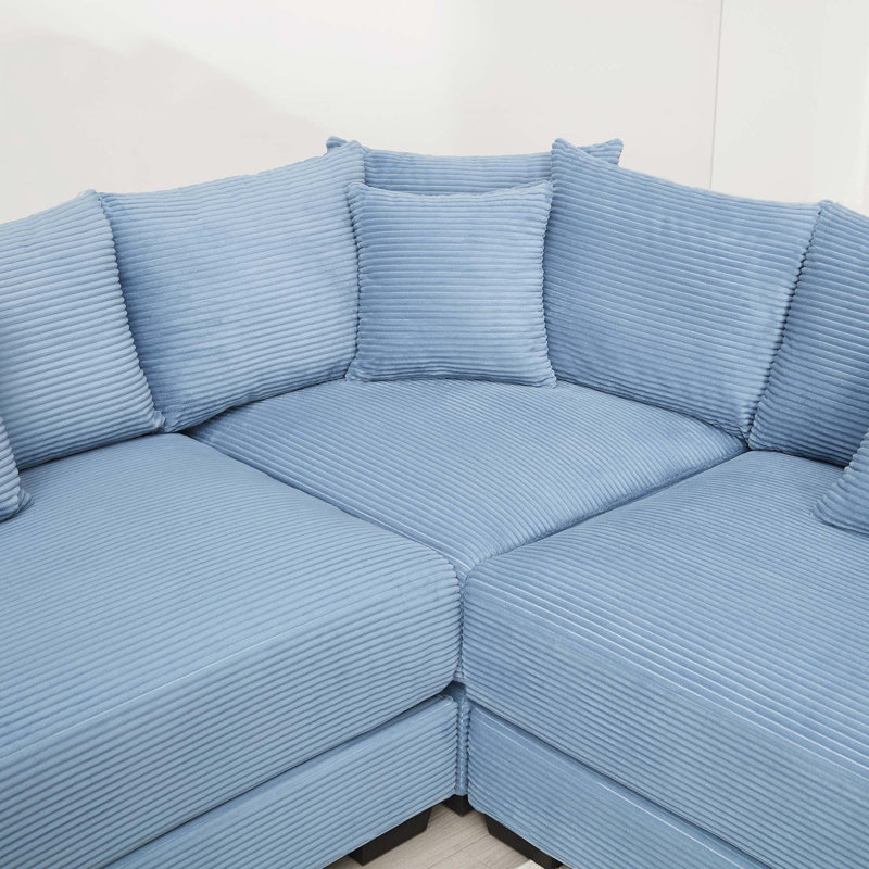 Canapé modulaire moderne surdimensionné en velours côtelé 3 places avec 10 coussins décoratifs Modern, Velours côtelé bleu
