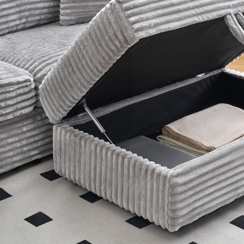 Canapé en velours côtelé 88,58 pouces avec pieds de rangement simples, Gris