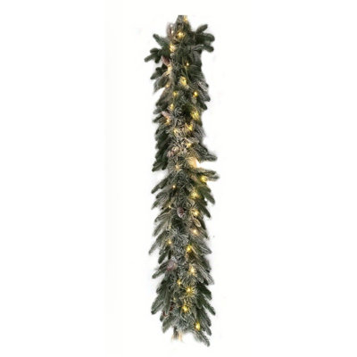 Pre-Lit Greenery Pine Cone Christmas Garland Flocked And Warm White LED Lights, Front Door Christmas Wreath, Teardrop Wreath Christmas Decoration For Front Doors, Windows, Fireplaces, Walls, Stairs