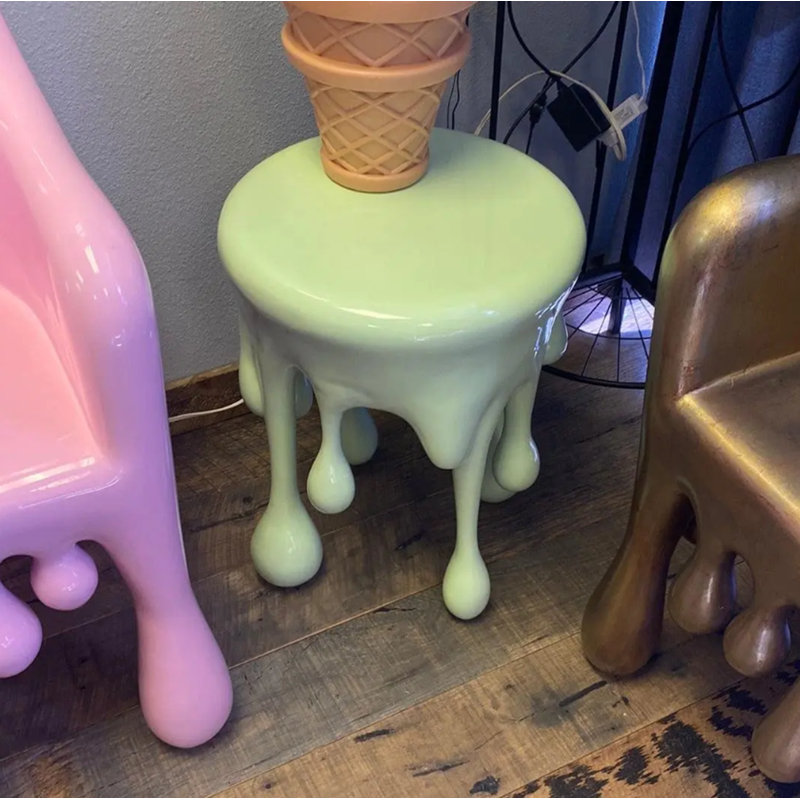 Melting Side Table Dripping Statue, Green