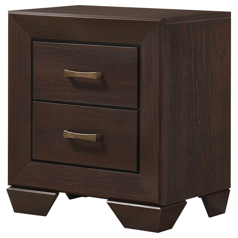 2-Drawer Rectangular Nightstand, Dark Brown