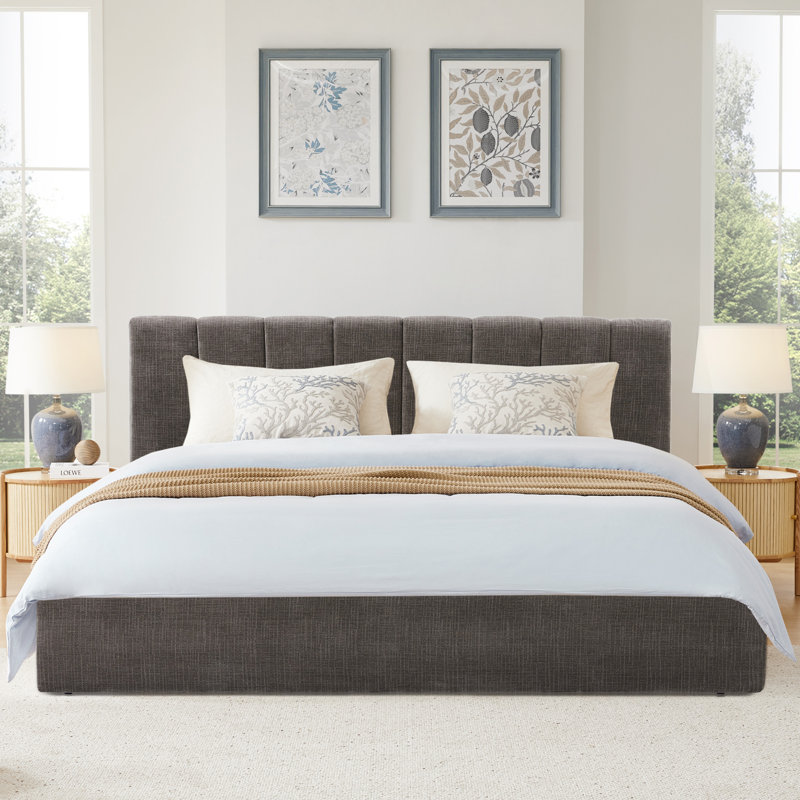 Delmar Upholstered Platform Bed, Queen, Selene Stone