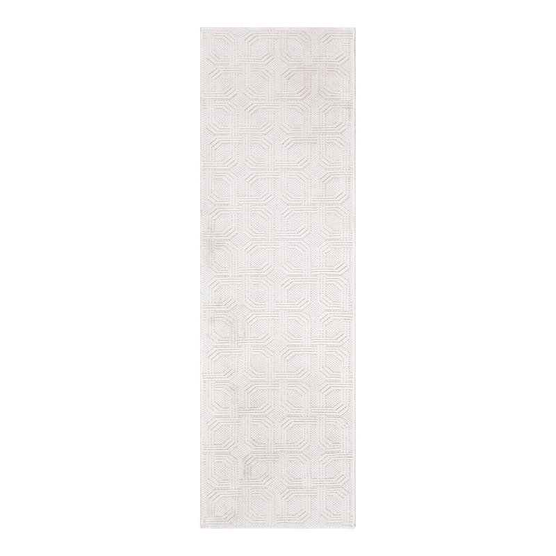 High-Low Loop Pile Indoor Area Rug, Cream Ivory Modern Geometric Polyester Rug for Living Room & Bedroom – Nylah Haley