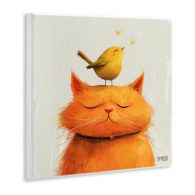 Bird Perched on Cat Wall Plaque Art by Roozbeh Bahramali