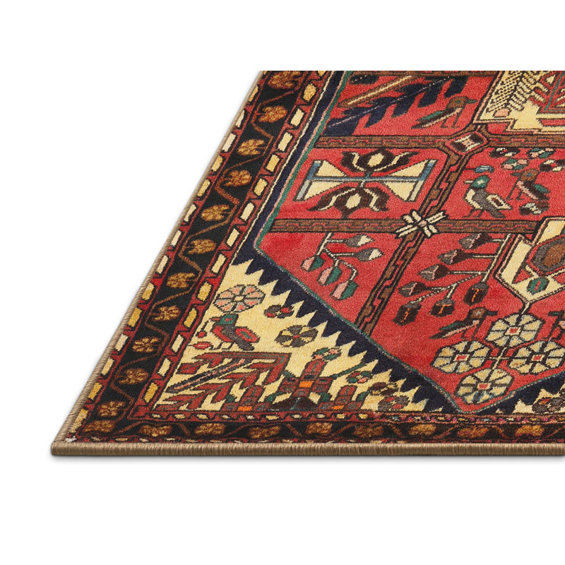 Tapis noir/rouge/beige traditionnel Bellas, Rectangle 5 pi x 7 pi