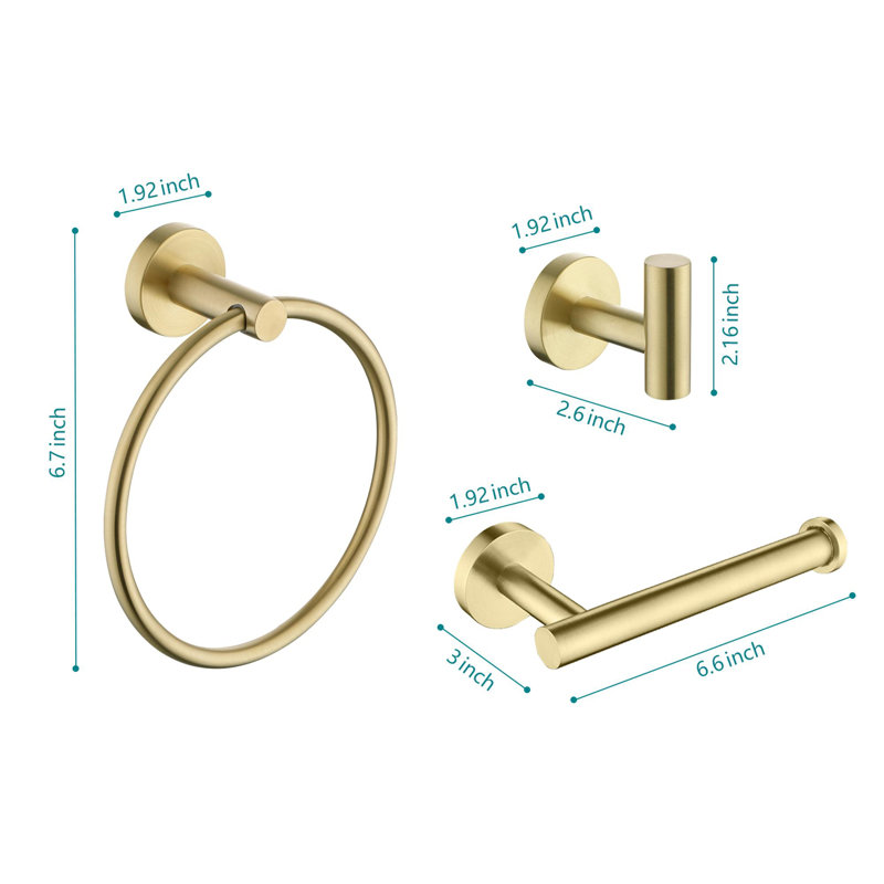 Ensemble de quincaillerie de salle de bain 3 pièces, Or brossé