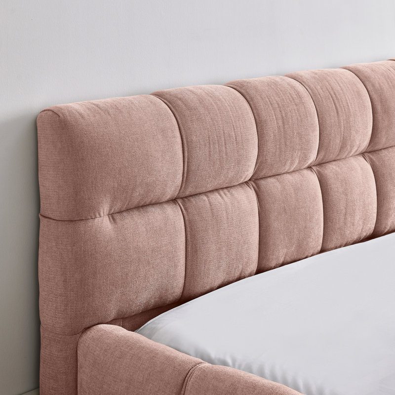 Grand cadre de lit tapissier grand avec tissu épais, lit plateforme grand format en chenille avec tête de lit et structure solide. Aucun sommier tapissier requis, rose