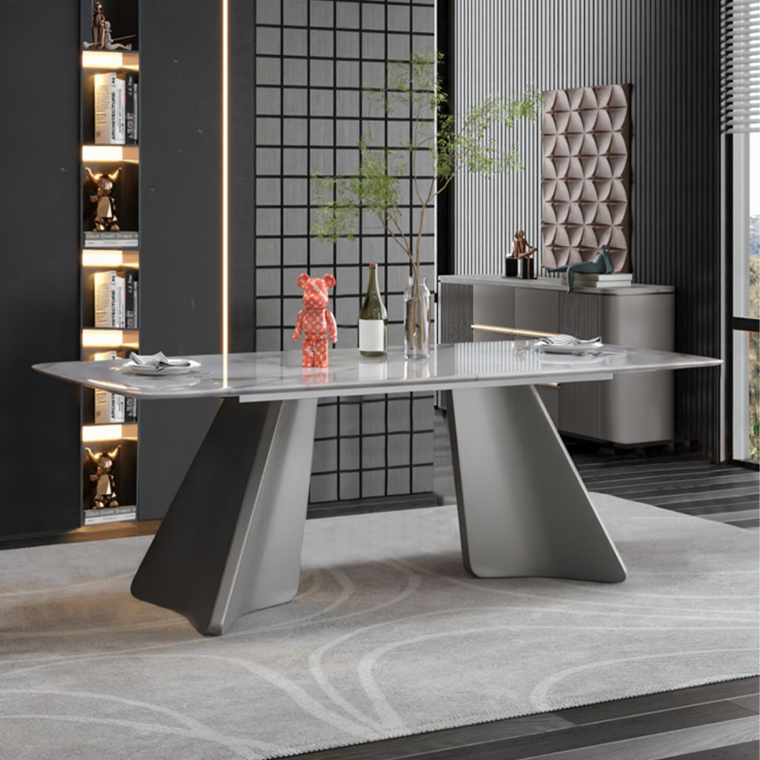 George Oliver Greyish White Rectangular Sintered Stone Tabletop Dining ...