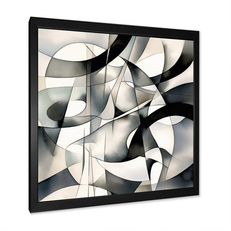 Abstrait abstrait neutre, art mural encadré géométrique, H 40 po x l 30 po x P 1,5 po, Cadre simple noir
