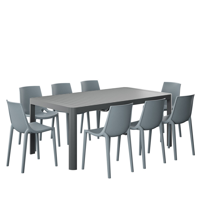 Ensemble repas d'extérieur en aluminium et résine Amazonia Milky, 8