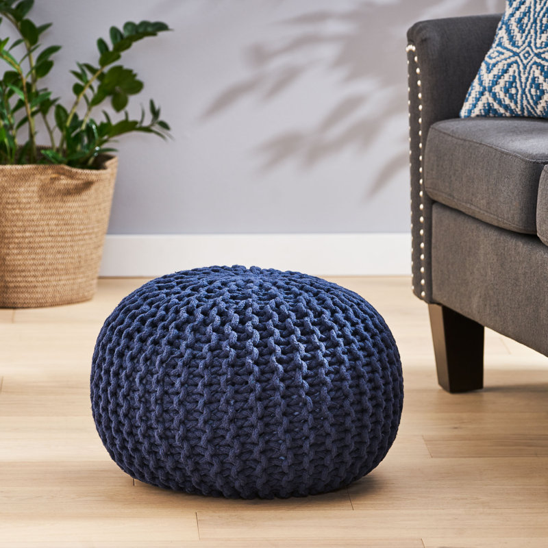 Durston Upholstered Pouf, Dark Navy 100% Cotton