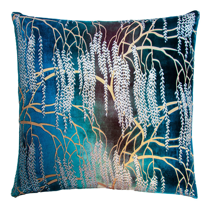 Metallic Square Velvet Pillow Cover & Insert, 18" x 18", Peacock