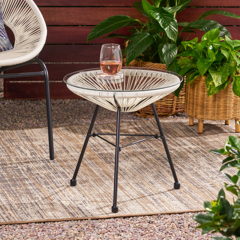 Table d'appoint à la mode en verre trempé avec écorce - blanc, l 17,84 po x P 17,84 po, H 17,49 po, assemblage requis, support de pieds en fer, structure contemporaine, matériau requis