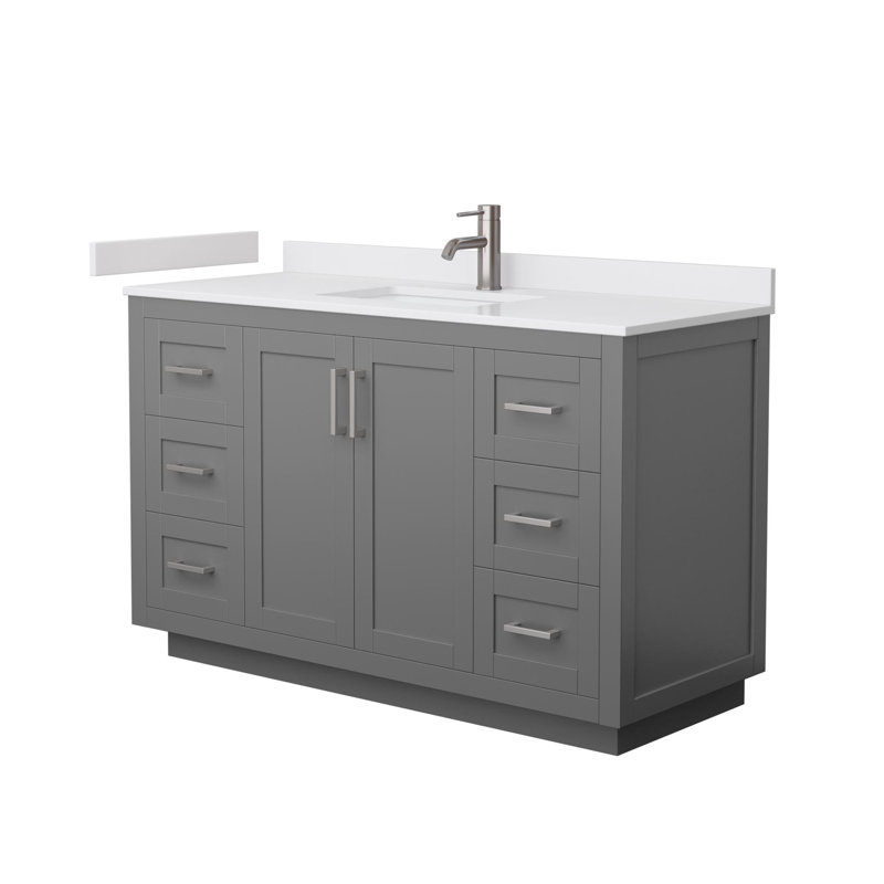 Ensemble de meuble-lavabo simple 54 po avec plateau en marbre de culture Miranda, Nickel brossé, Gris foncé