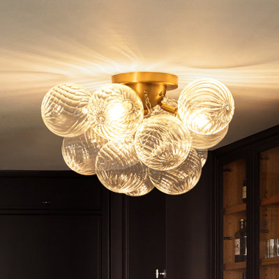 3-Light Cluster Glass Bubble Semi-Flush Mount
