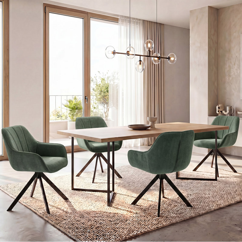 Set of 4 Upholstered Dining Chairs, Soft Fabric Seat with Sturdy Metal Legs, Modern Kitchen & Living, Green