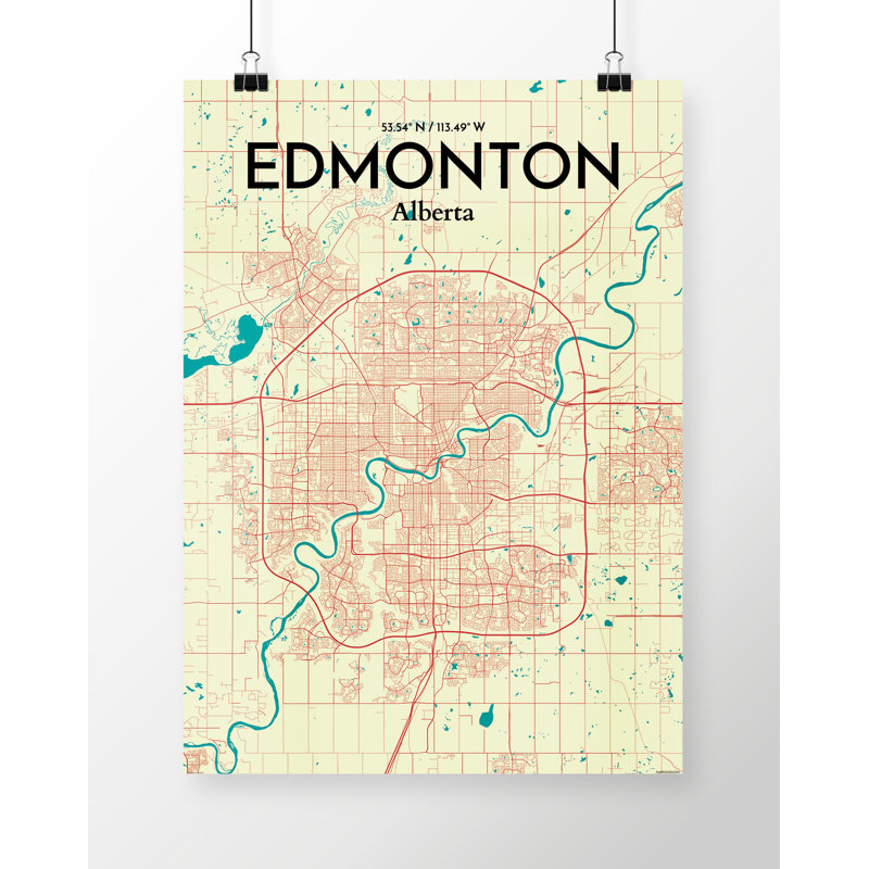 « edmonton city map », reproduction d’impression sur affiche en couleur, H 17 po x l 11 po