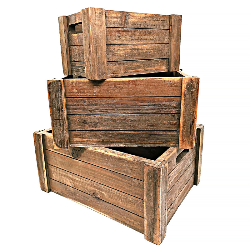 Ensemble de 3 caisses en bois massif