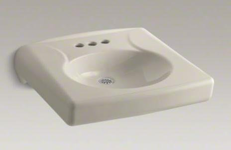Brenham Ceramic 22" Wall Mount Bathroom Sink, Sandbar, 4" Centers