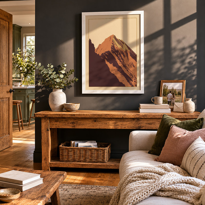 Mountain Peak At Dawn Geometric - Print, A1 - 84.1 x 59.4 cm, White