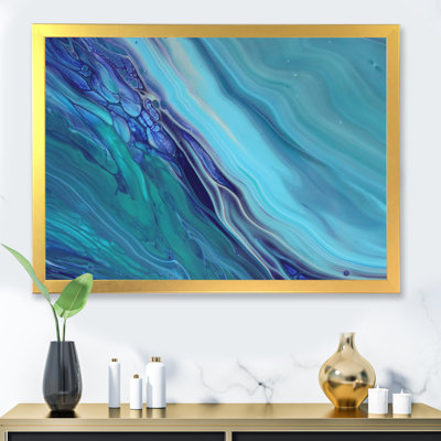 Art liquide avec vagues sur fond bleu - Toile moderne