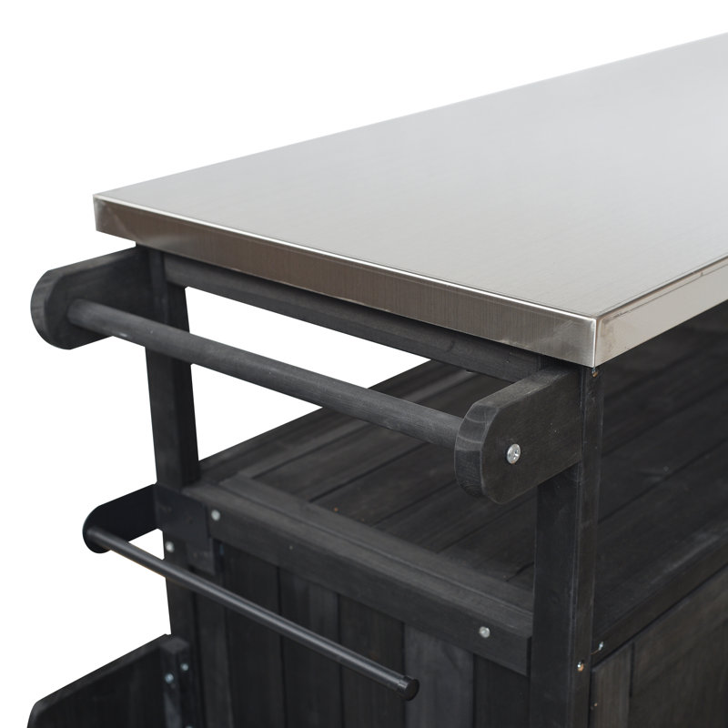 Îlot de cuisine pliable pour l'extérieur avec roulettes verrouillables, armoire de rangement et porte-serviettes pour patio