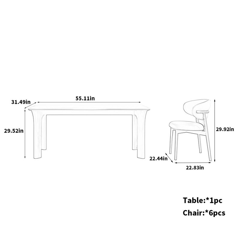 Combinaison de chaises de table en ardoise blanche au design moderne, H 29,52 po x L 55,11 po x l 31,49 po