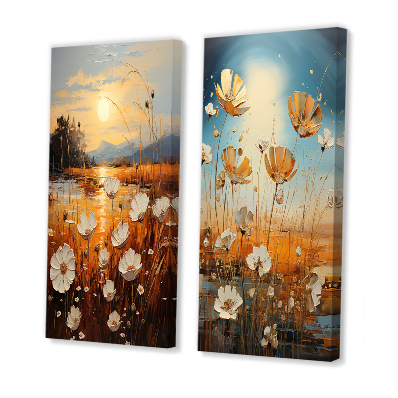 Serene Sunner Flowers Field - Wildflowers, ensemble de 2 décorations murales, H 28 po x l 25 po, Toile tendue