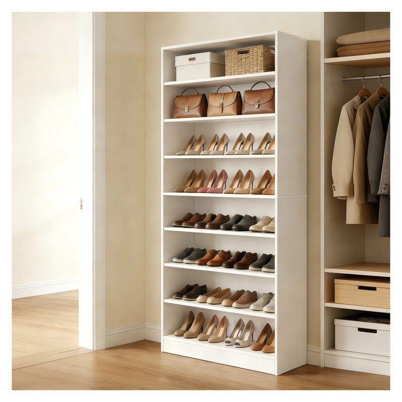 9-Tier Tall Shoe Cabinet with Adjustable Shelves, White Wood Shoe Storage Organizer for Entryway Hallway Living Room