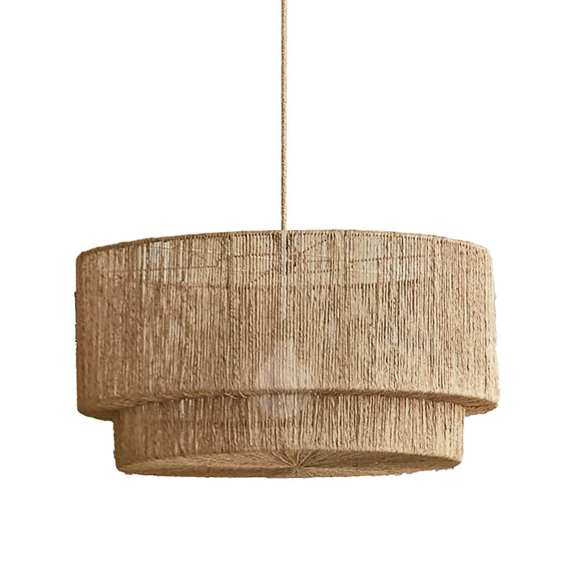Luminous Rattan Pendant Light - Natural Drum 1-Light Polished Handwoven Dimmable Hanging Light For Kitchen Island, Kitchen, Dining Room, Living Room, Bedroom, Hallway or Covered Patio in Modern, Farmhouse & Boho Style