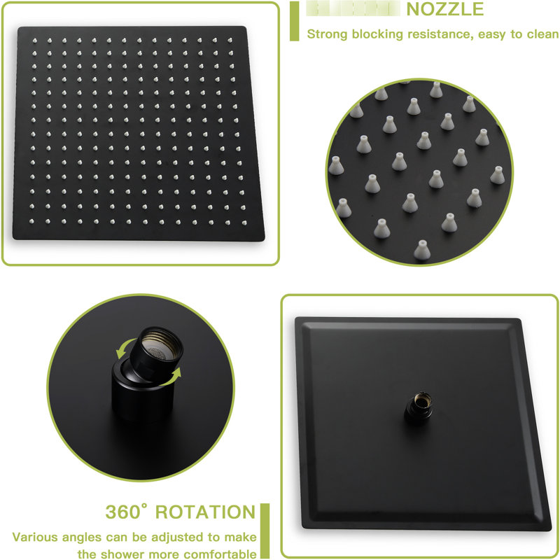 Dual Shower Head - 10 Inch Matte Black With Rainfall And Handheld Shower, 1.8 Gpm, Wall Mounted, Cost-Effective System Mounted -Balanced Valve, & Easy Installation Cleaning
