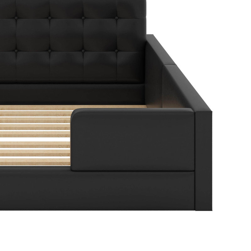 Grand lit plateforme tapissier avec 2 lampes de lecture, Noir
