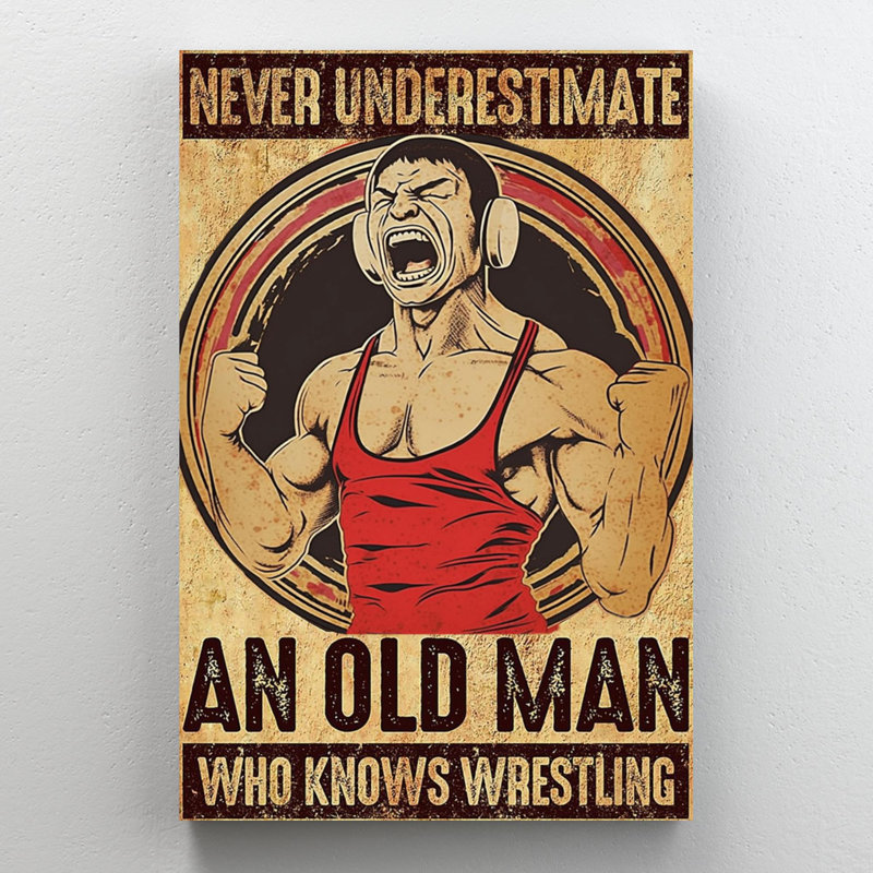 «Old Man Who Knows Wrestling», reproduction d'art graphique sur toile tendue, H 14 po x l 11 po x P 1,25 po
