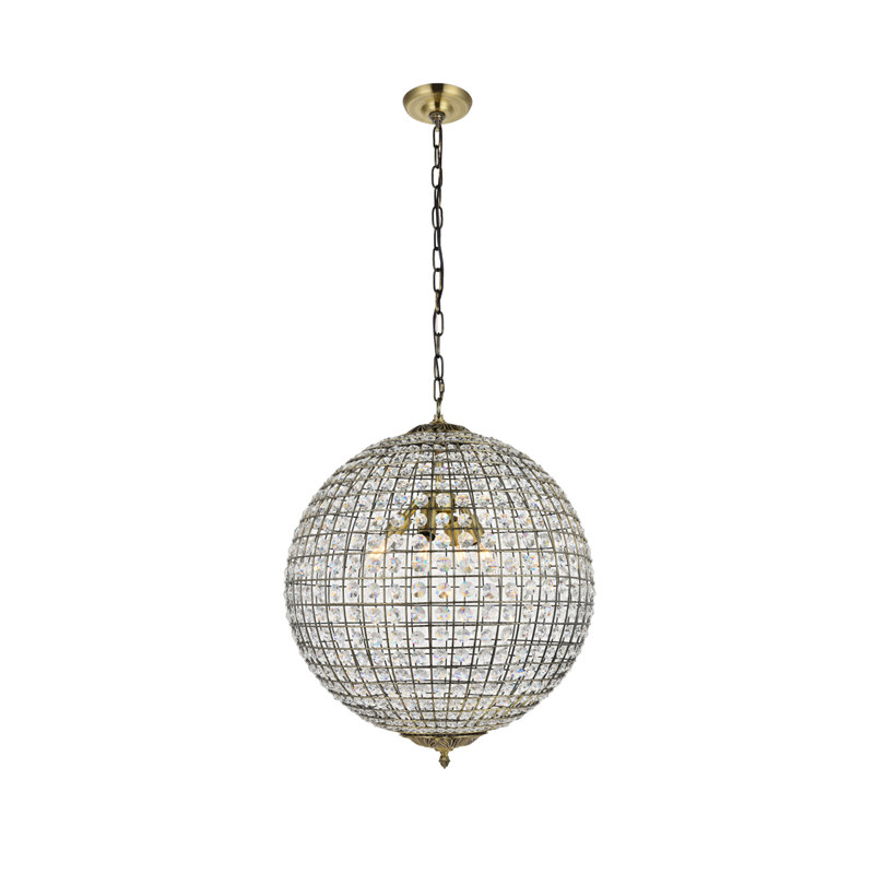 Tessanne Dimmable Metal and Globe Pendant, 24.5" H x 20" W x 20" D, 4 Lights