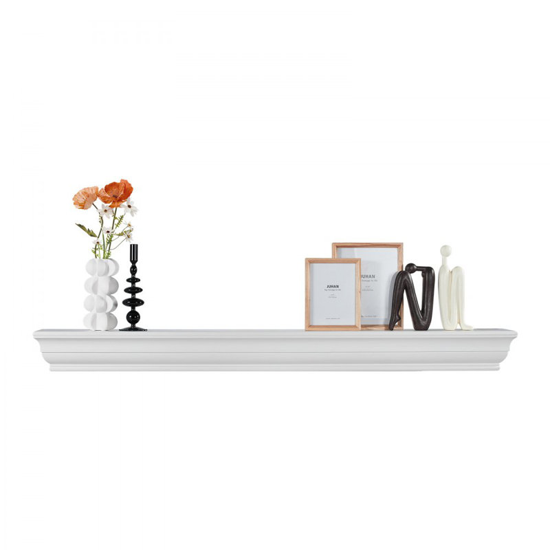 Fireplace Mantel Wood Shelf Floating Living Room Mantel Shelf 72" White, 60"