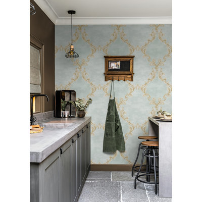  Designs Grey Mist Thea Acanthus Trellis Unpasted Wallpaper