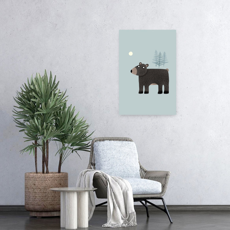 Black Bear Moon Abstract Contemporary Pine Tree Bear Forest Nature Wall Art Print by Nic Squirrell - Wrapped Canvas Print