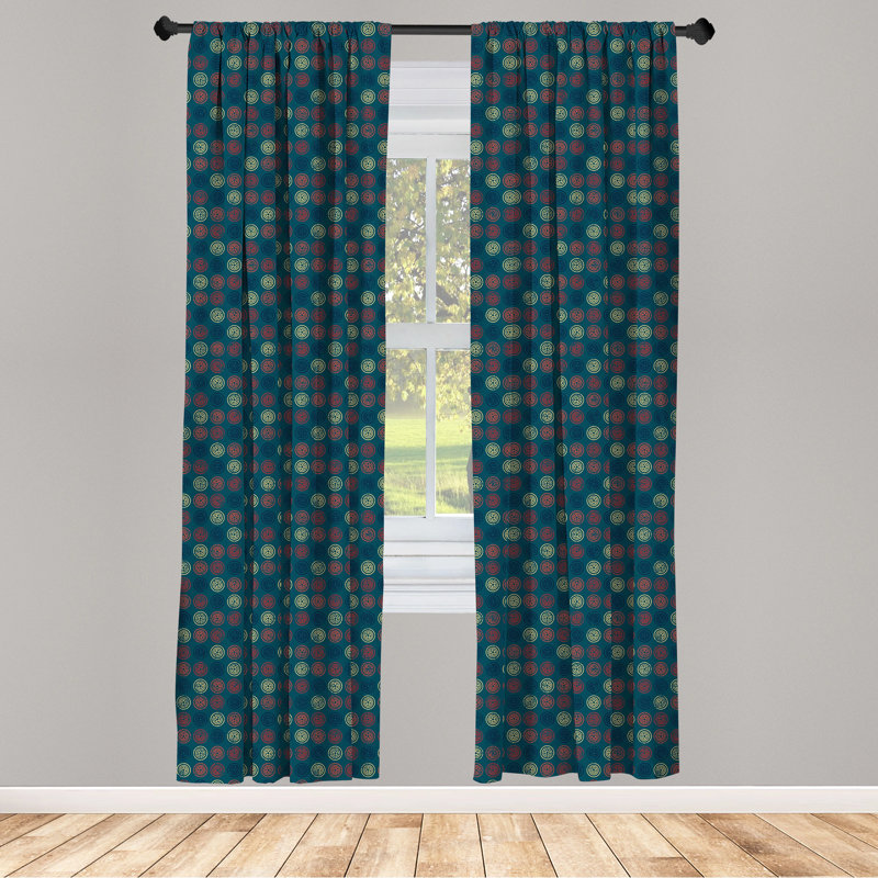 Blue Geometric Polyester Room Darkening Curtain Panels