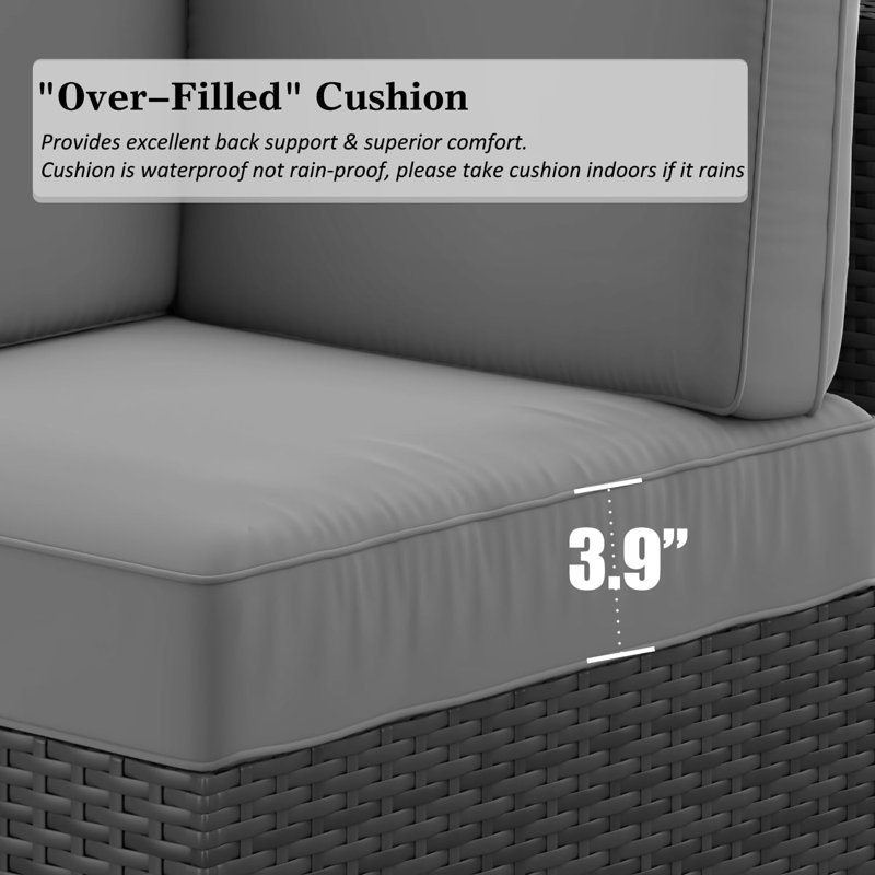  7 Pieces Outdoor Patio Furniture Set with 44" Fire Pit Table Rattan Sectional Sofa Conversation Sets, Grey, Black
