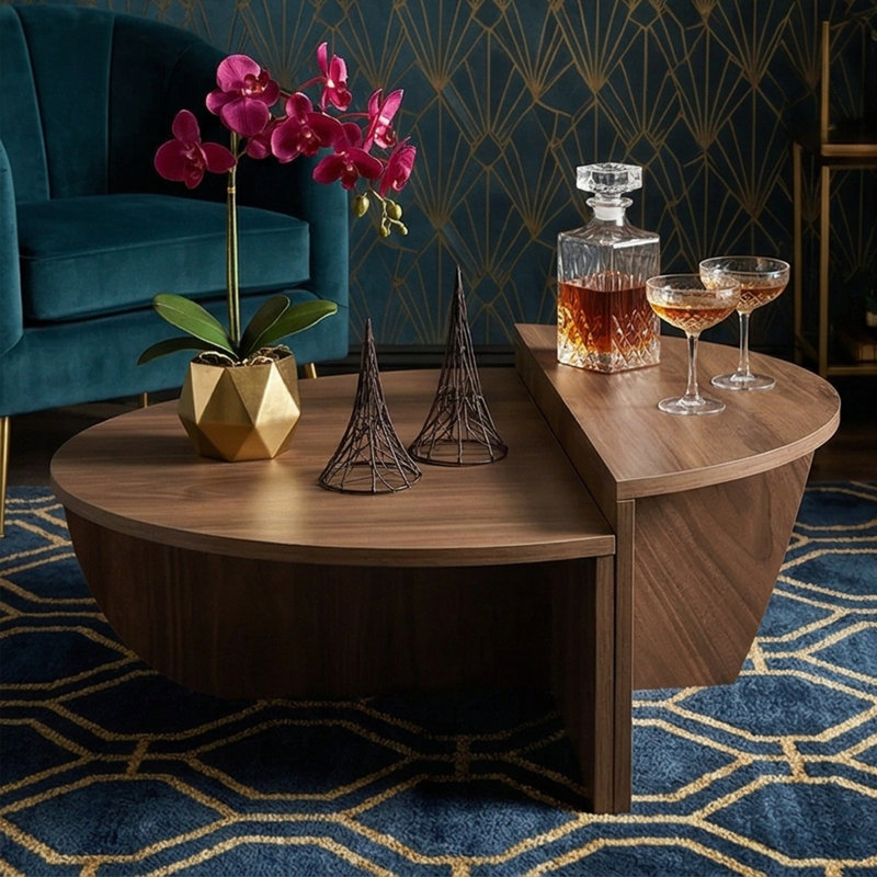Madiera Round 2 Pieces Nesting Table Set, Medium Black