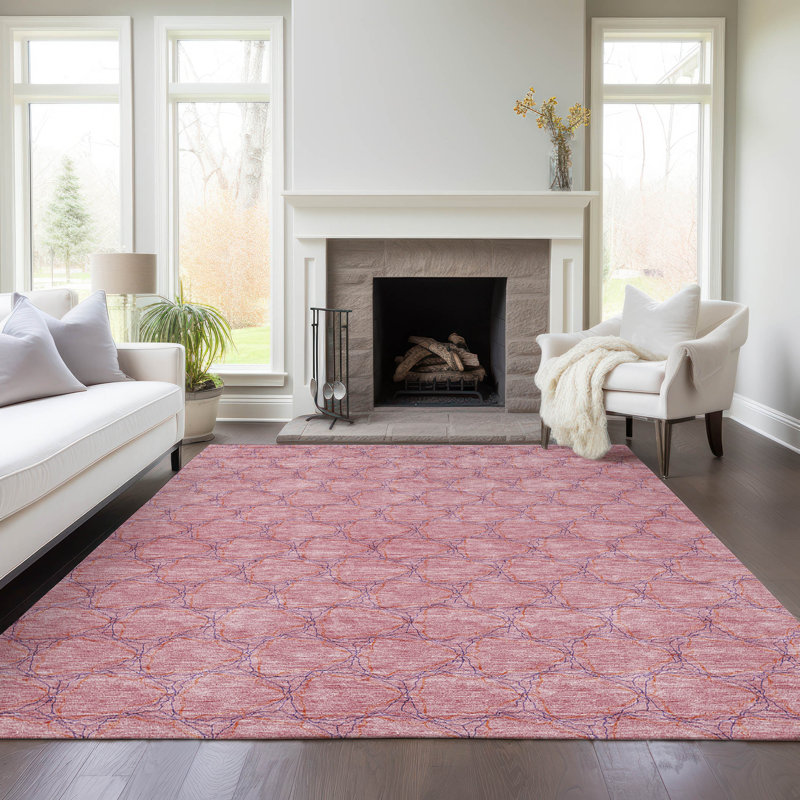 Addison Pink Geometric Synthetic 5' x 7' Washable Rug