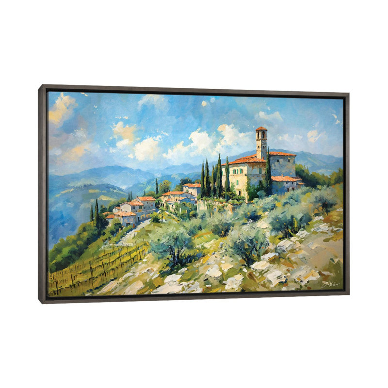 «Tuscan Village On A Hill», reproduction d'art murale encadrée, H 26 po x l 40 po, Reproduction encadrée sans passe-partout