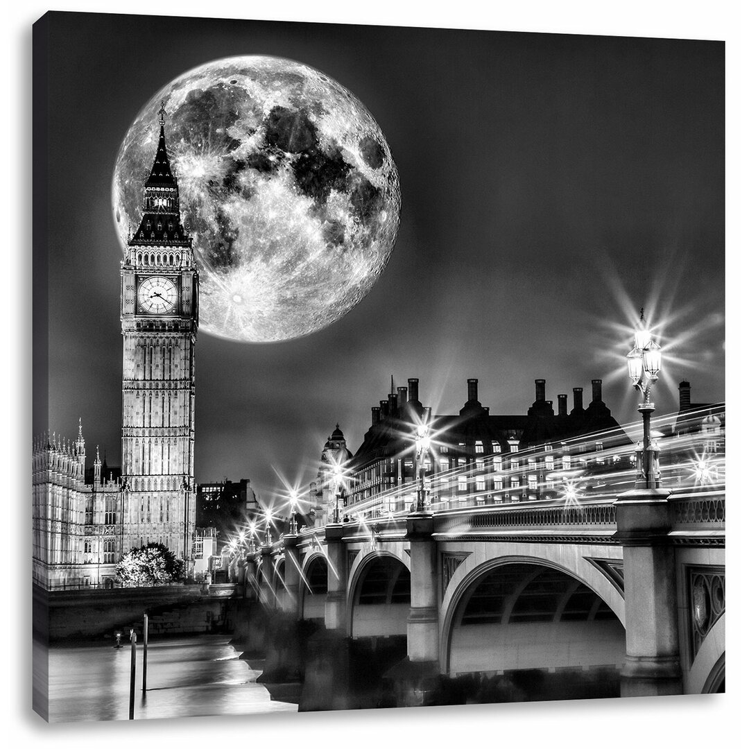 Leinwandbild Big Ben vor großen Mond in London