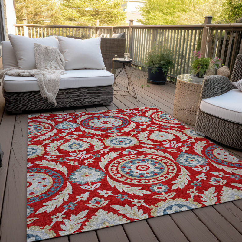 Mahaney Floral Indoor / Outdoor Rug, Rectangle 10' x 14'