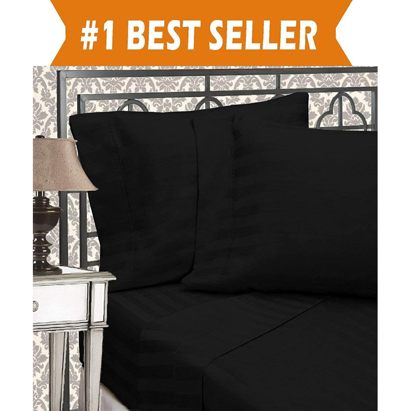 Percale Striped Sheet Set, Black, California King Sheet Set with 2 Pillowcases